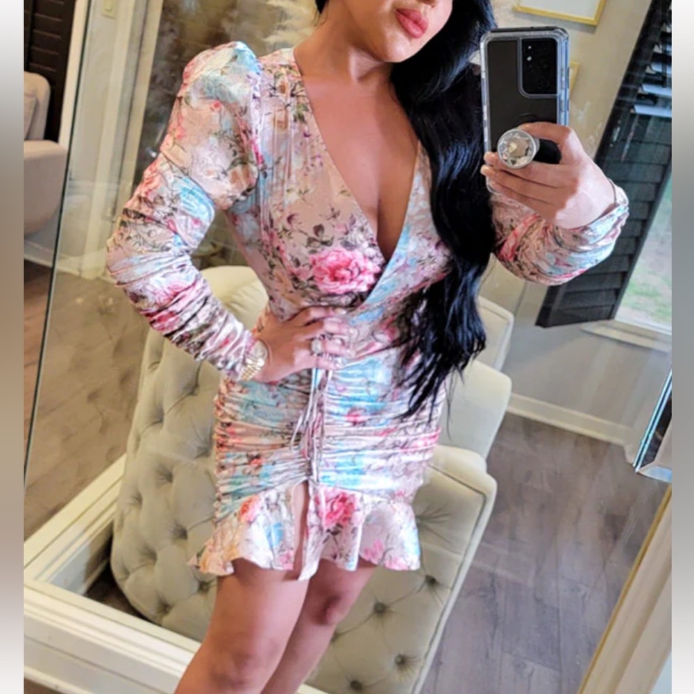 Floral Puff Sleeve Wrap Dress - Picture 2 of 3